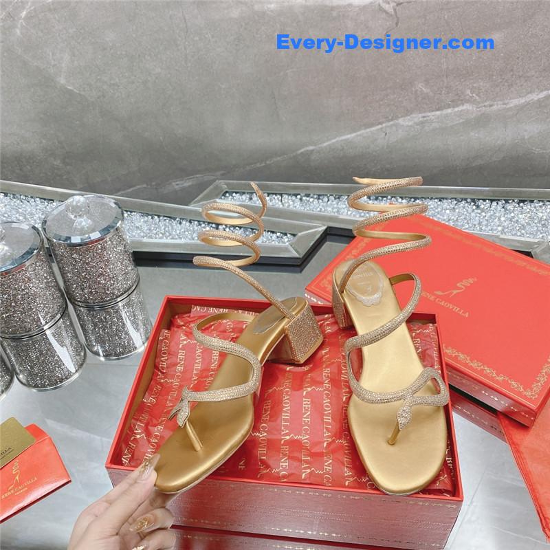 rene caovilla snake crystal chunky heel sandals