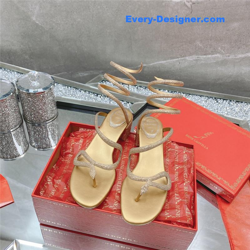 rene caovilla snake crystal chunky heel sandals