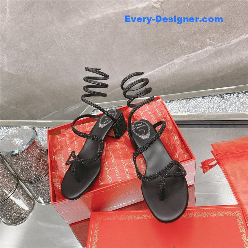rene caovilla snake crystal chunky heel sandals