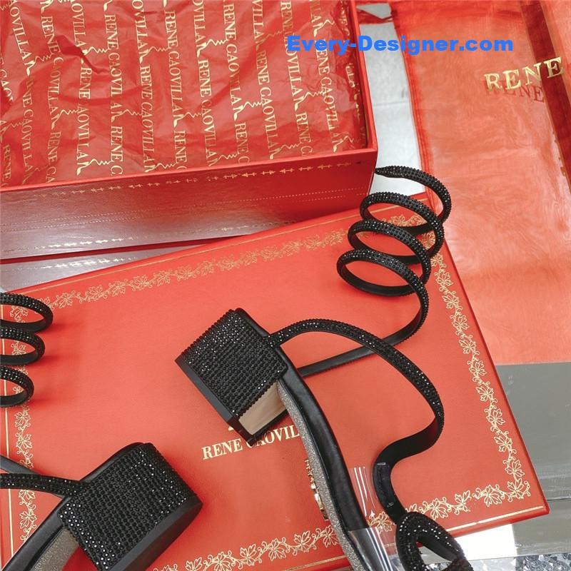 rene caovilla snake crystal chunky heel sandals