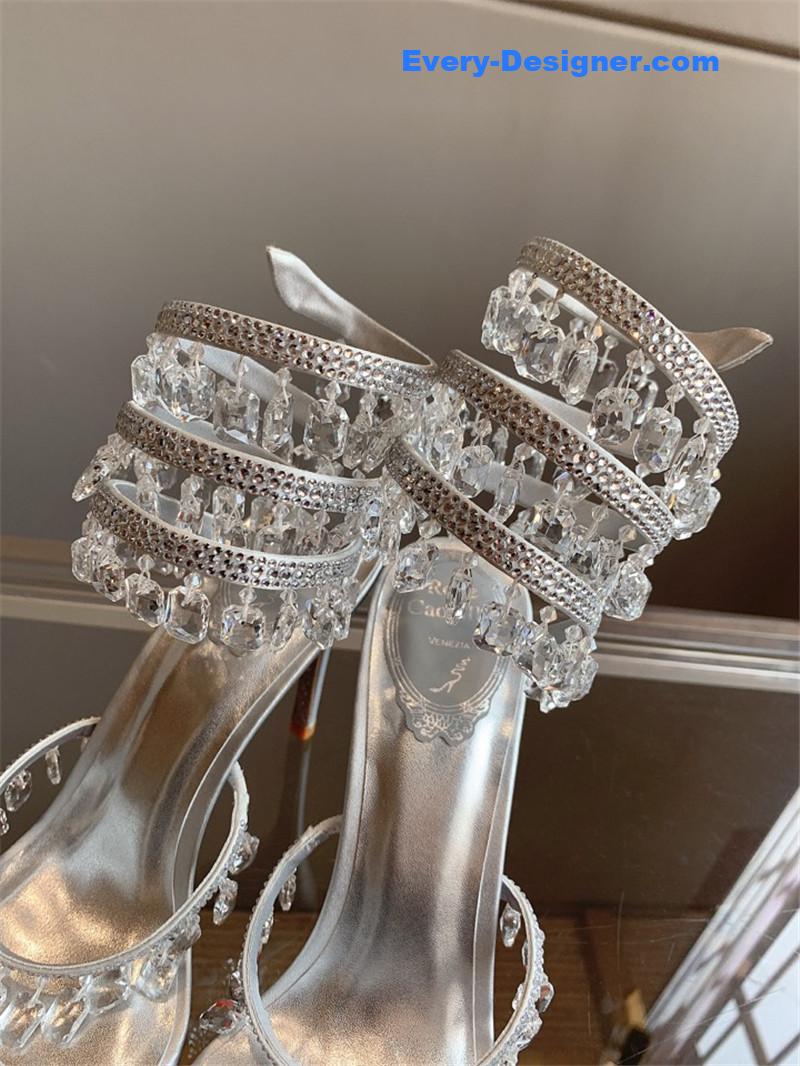 rene caovilla crystal pendant heeled sandals