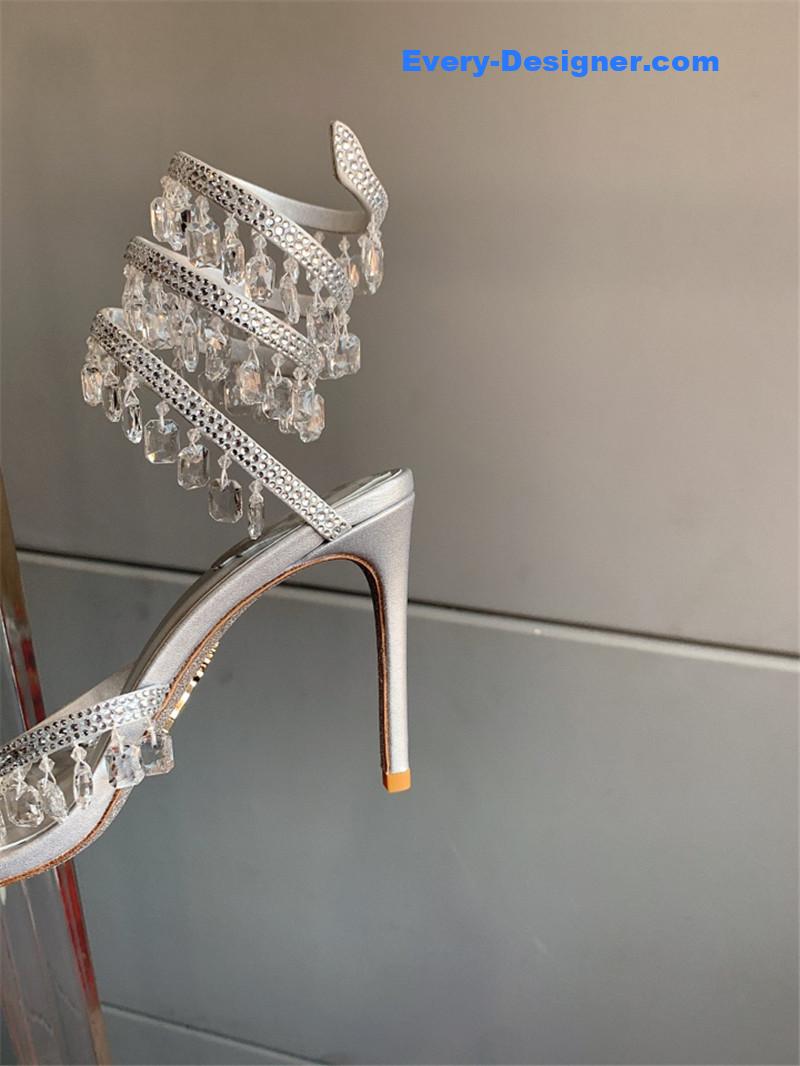 rene caovilla crystal pendant heeled sandals