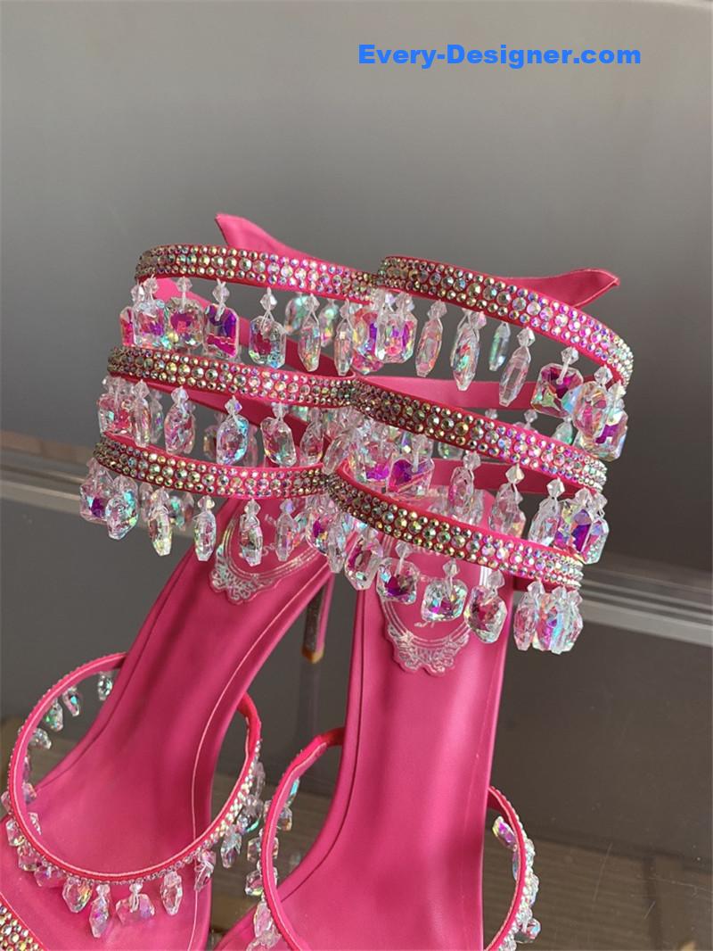 rene caovilla crystal pendant heeled sandals