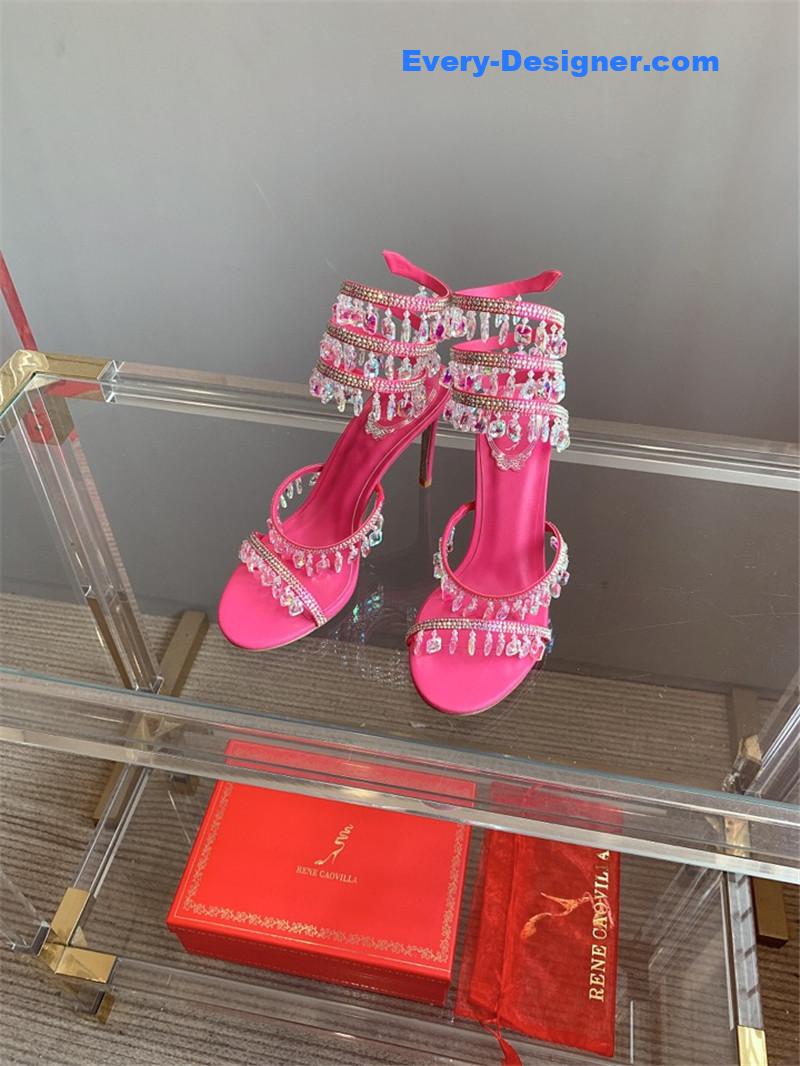 rene caovilla crystal pendant heeled sandals