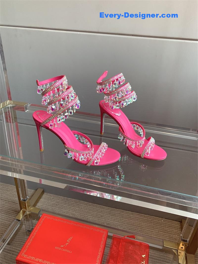 rene caovilla crystal pendant heeled sandals