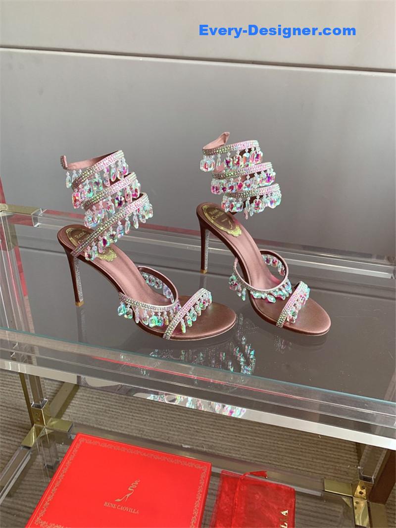 rene caovilla crystal pendant heeled sandals
