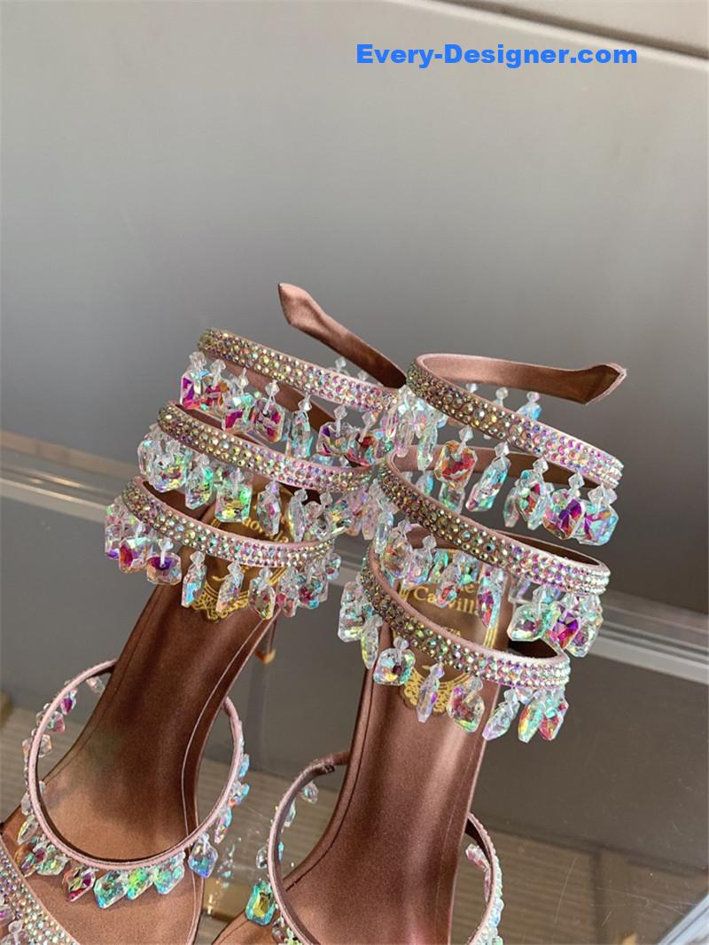 rene caovilla crystal pendant heeled sandals