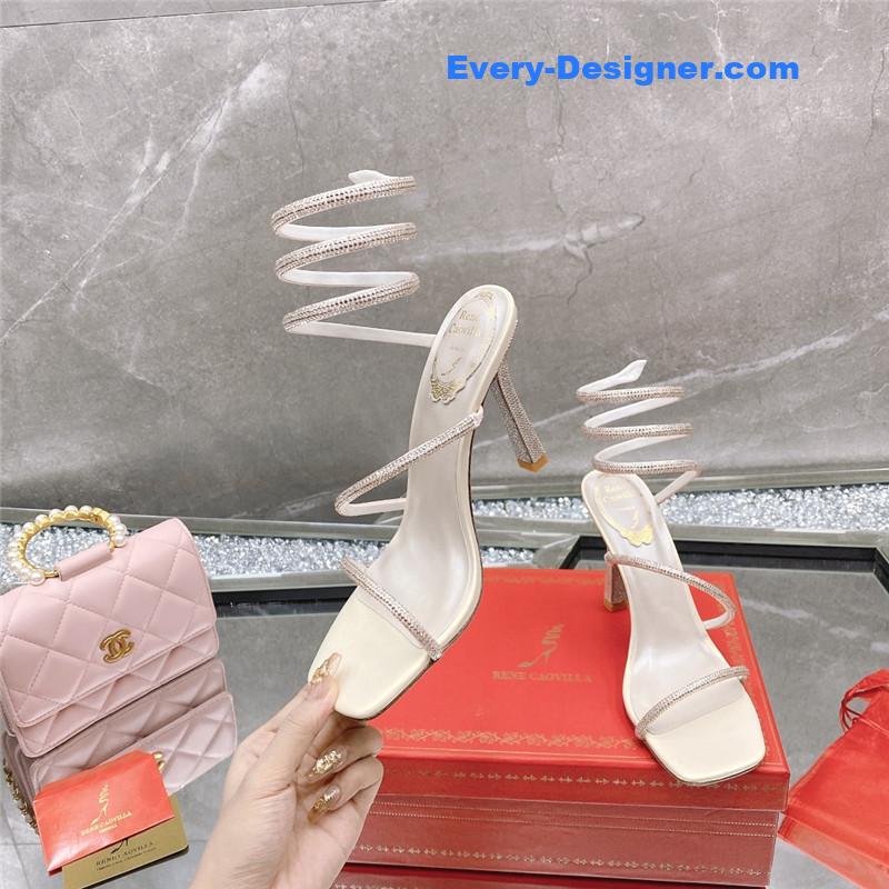 Rᴇɴᴇ Cᴀᴏᴠɪʟʟᴀ diagonal strap rhinestone inlaid sandals