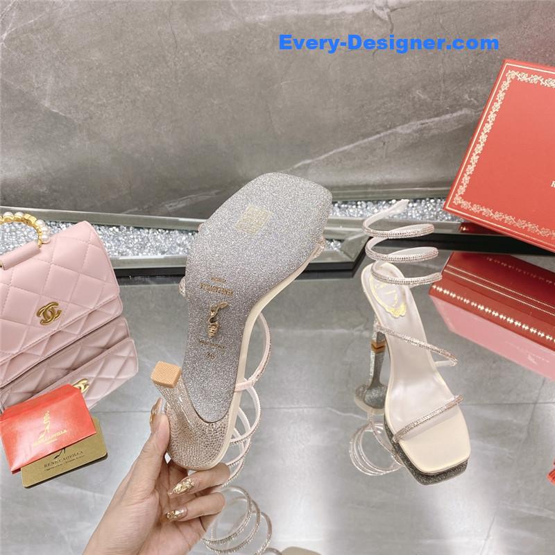 Rᴇɴᴇ Cᴀᴏᴠɪʟʟᴀ diagonal strap rhinestone inlaid sandals