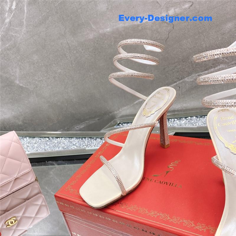 Rᴇɴᴇ Cᴀᴏᴠɪʟʟᴀ diagonal strap rhinestone inlaid sandals