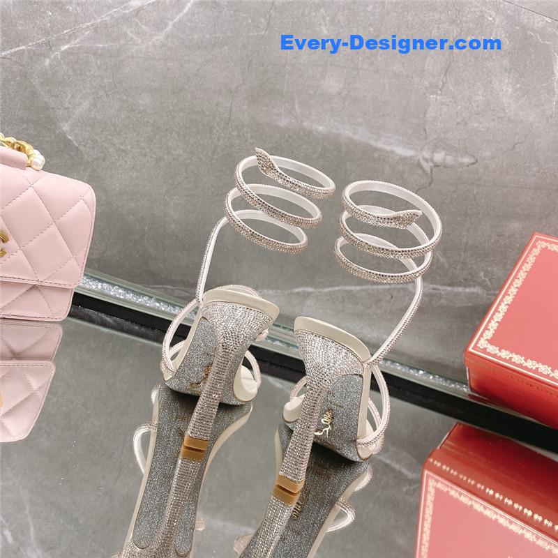 Rᴇɴᴇ Cᴀᴏᴠɪʟʟᴀ diagonal strap rhinestone inlaid sandals