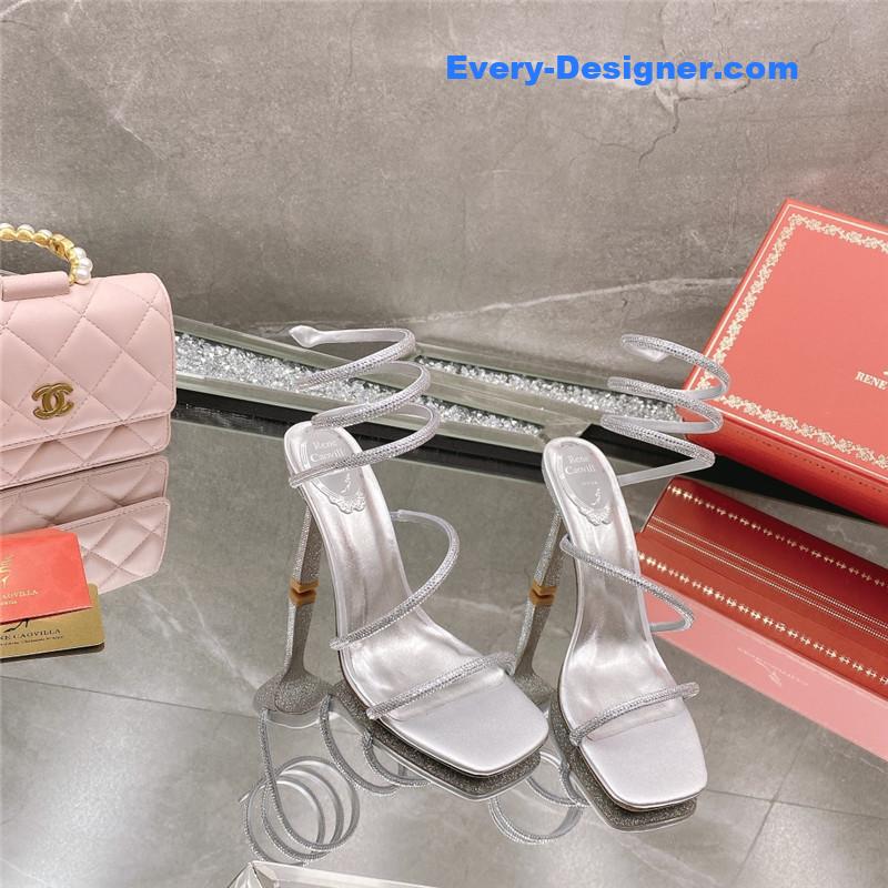 Rᴇɴᴇ Cᴀᴏᴠɪʟʟᴀ diagonal strap rhinestone inlaid sandals