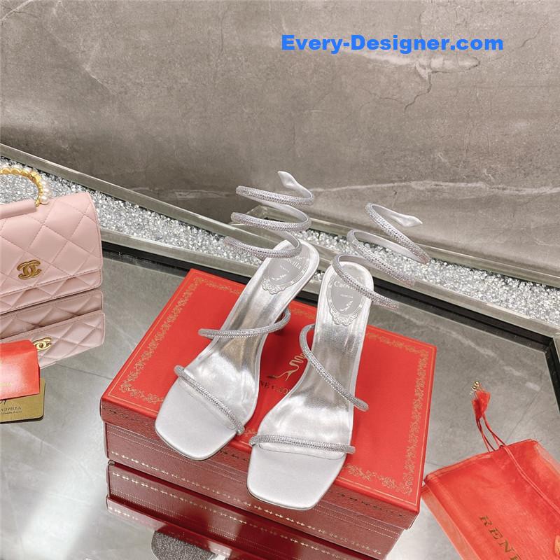 Rᴇɴᴇ Cᴀᴏᴠɪʟʟᴀ diagonal strap rhinestone inlaid sandals