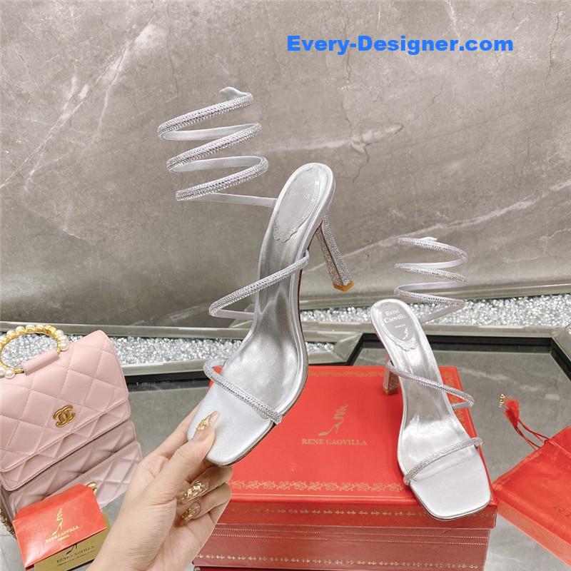 Rᴇɴᴇ Cᴀᴏᴠɪʟʟᴀ diagonal strap rhinestone inlaid sandals