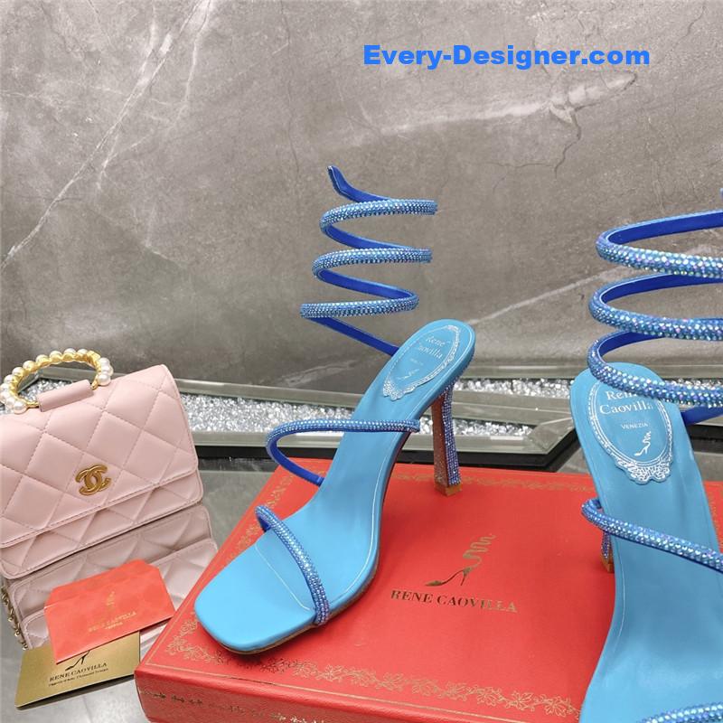 Rᴇɴᴇ Cᴀᴏᴠɪʟʟᴀ diagonal strap rhinestone inlaid sandals
