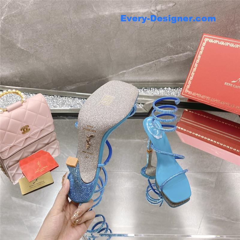 Rᴇɴᴇ Cᴀᴏᴠɪʟʟᴀ diagonal strap rhinestone inlaid sandals