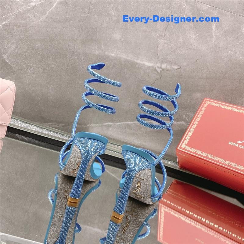 Rᴇɴᴇ Cᴀᴏᴠɪʟʟᴀ diagonal strap rhinestone inlaid sandals