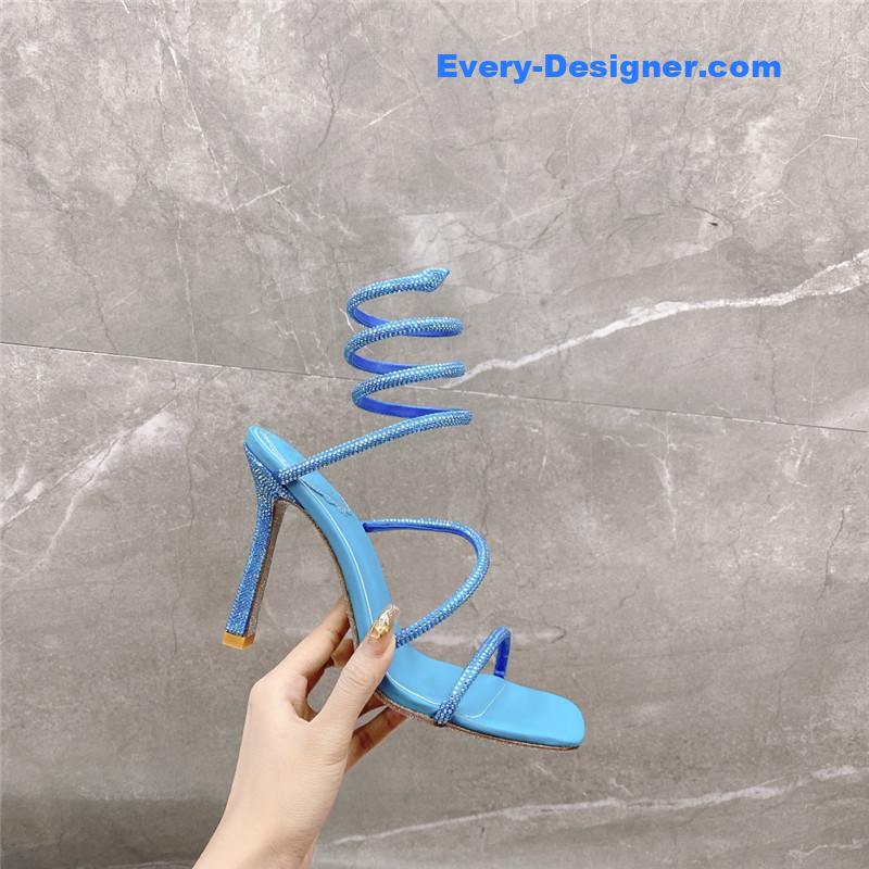 Rᴇɴᴇ Cᴀᴏᴠɪʟʟᴀ diagonal strap rhinestone inlaid sandals