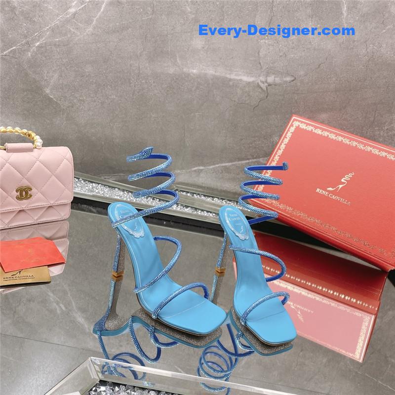 Rᴇɴᴇ Cᴀᴏᴠɪʟʟᴀ diagonal strap rhinestone inlaid sandals