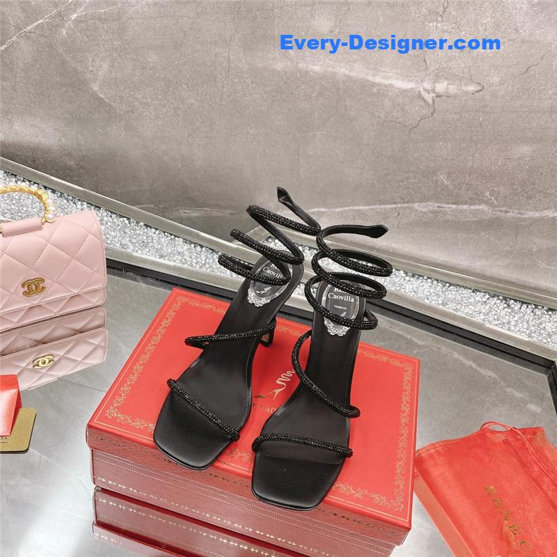 Rᴇɴᴇ Cᴀᴏᴠɪʟʟᴀ diagonal strap rhinestone inlaid sandals