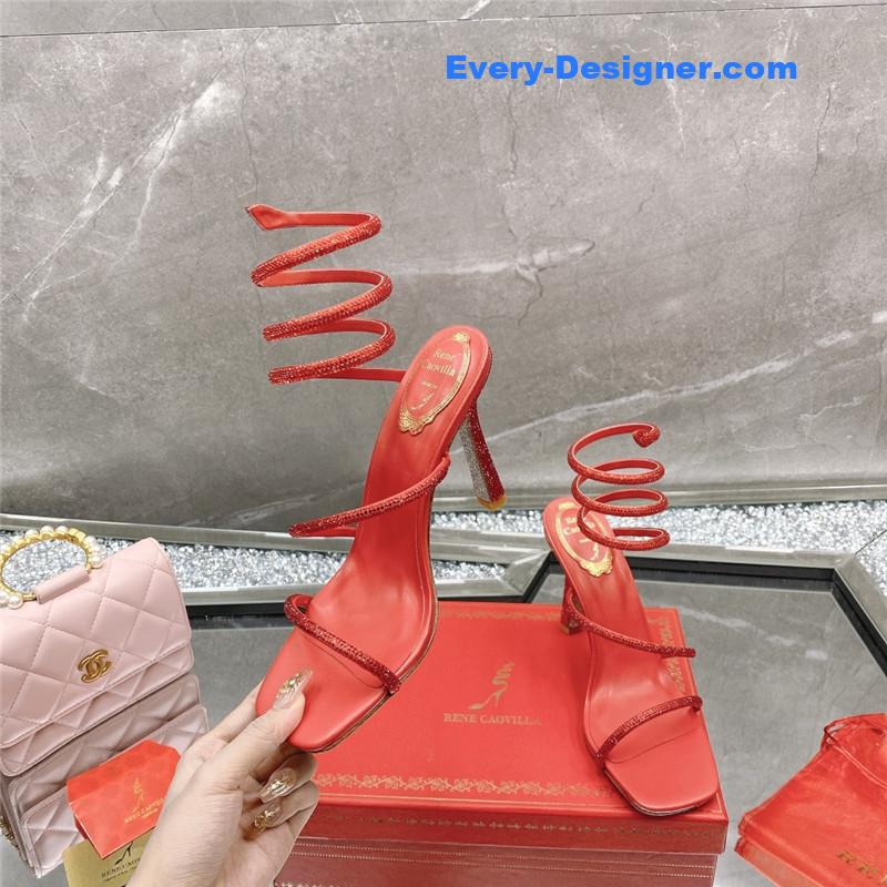 Rᴇɴᴇ Cᴀᴏᴠɪʟʟᴀ diagonal strap rhinestone inlaid sandals