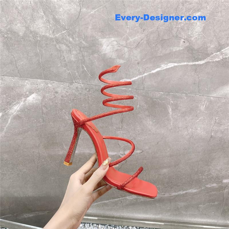 Rᴇɴᴇ Cᴀᴏᴠɪʟʟᴀ diagonal strap rhinestone inlaid sandals