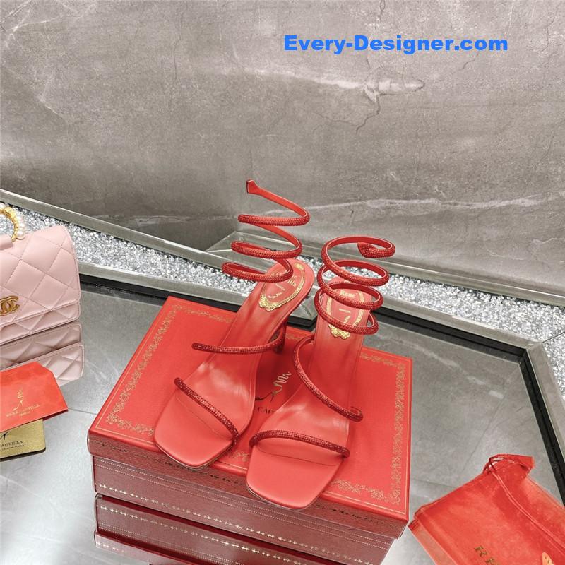 Rᴇɴᴇ Cᴀᴏᴠɪʟʟᴀ diagonal strap rhinestone inlaid sandals