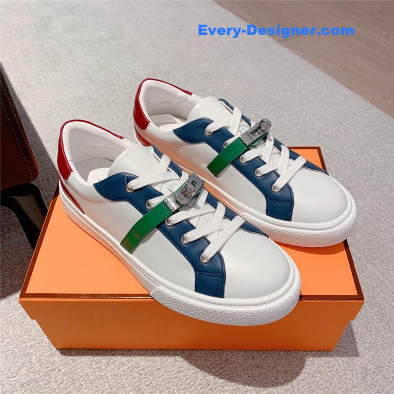 Hermes British retro design white shoes