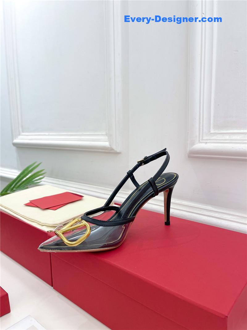Va1e*ntin0 clear glue v buckle high heel sandals