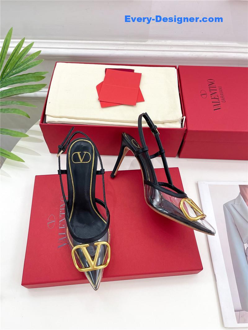Va1e*ntin0 clear glue v buckle high heel sandals