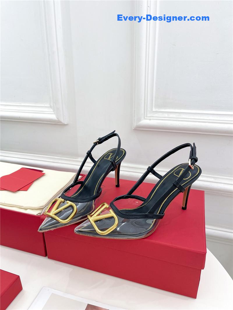 Va1e*ntin0 clear glue v buckle high heel sandals