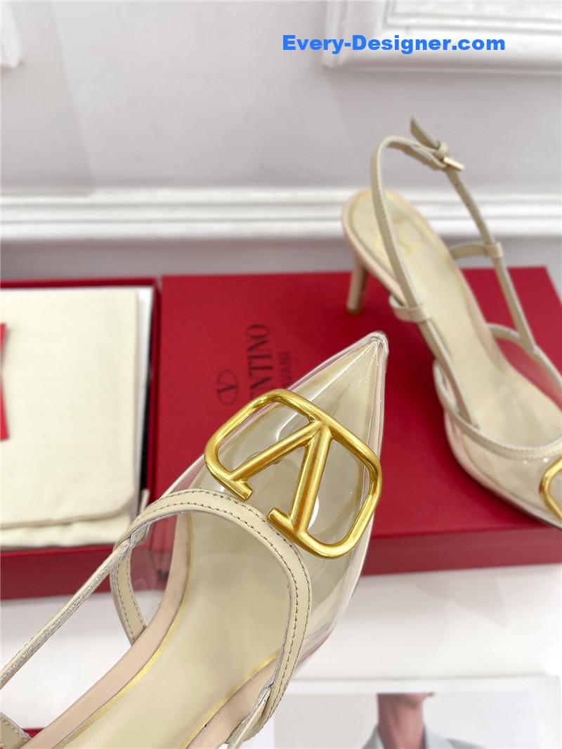 Va1e*ntin0 clear glue v buckle high heel sandals