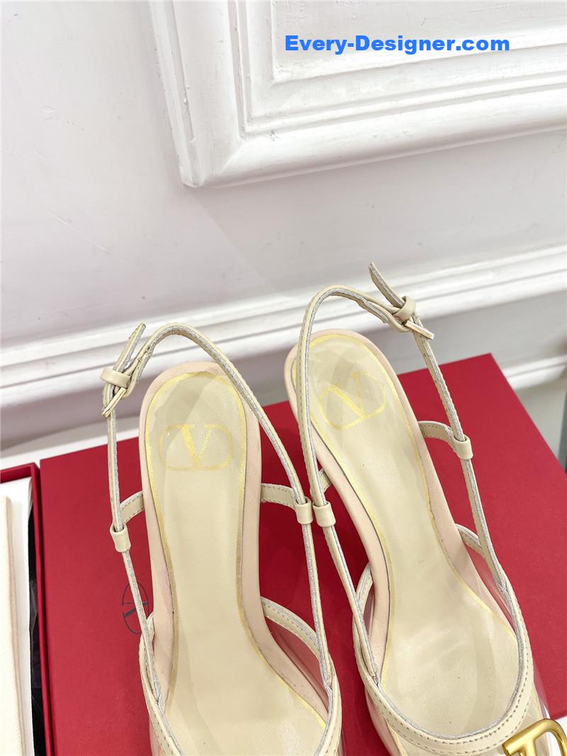 Va1e*ntin0 clear glue v buckle high heel sandals