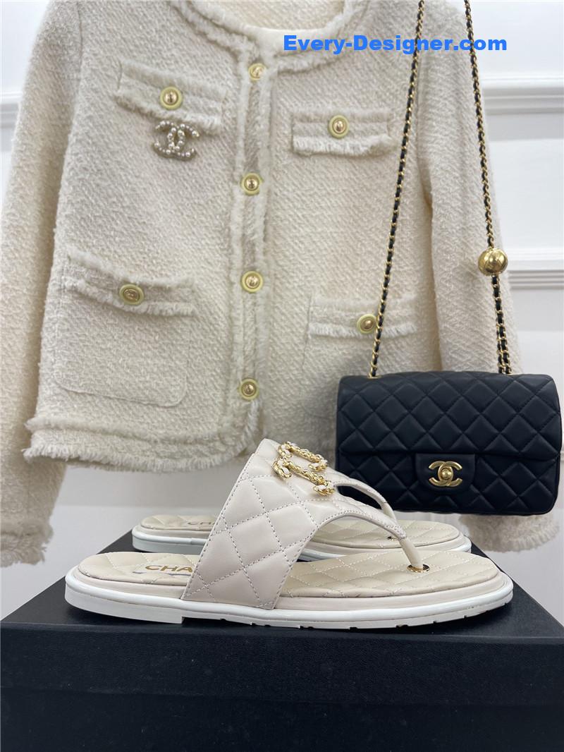 CC rhombus CC logo chain buckle flat slippers