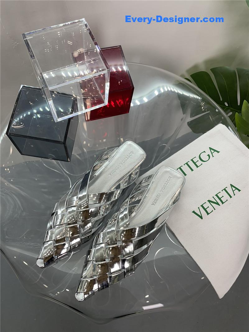 Bottega Veneta Square Toe Flat Woven Slides