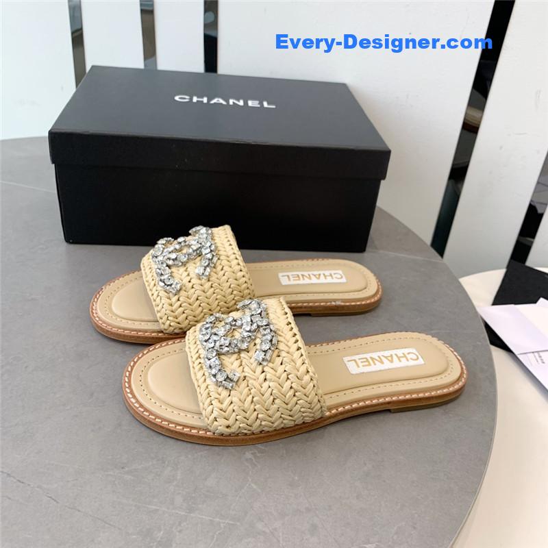 CC rhinestone double C artificial woven sandals and slippers