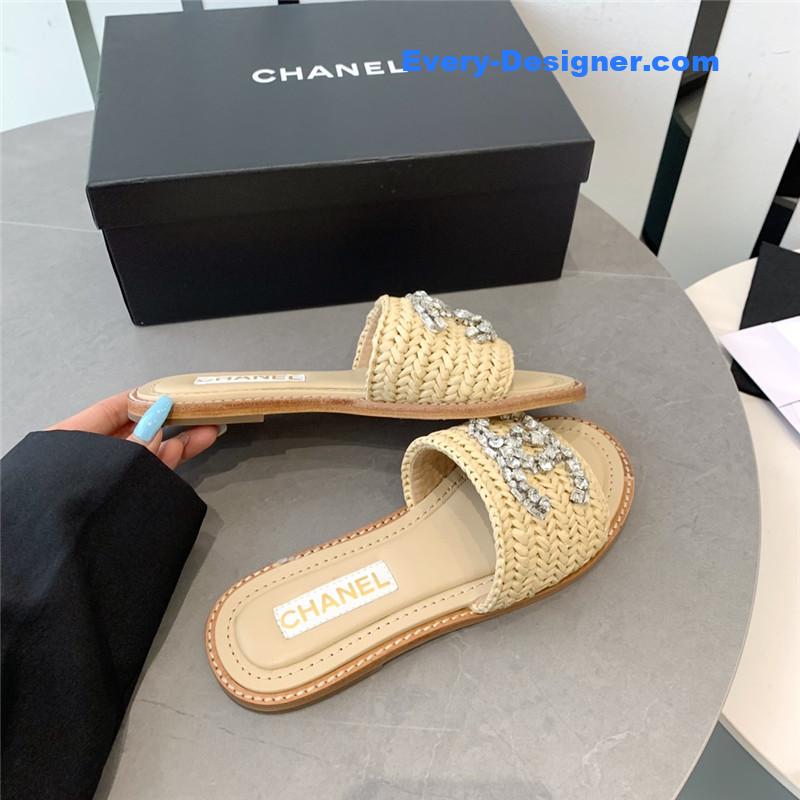 CC rhinestone double C artificial woven sandals and slippers