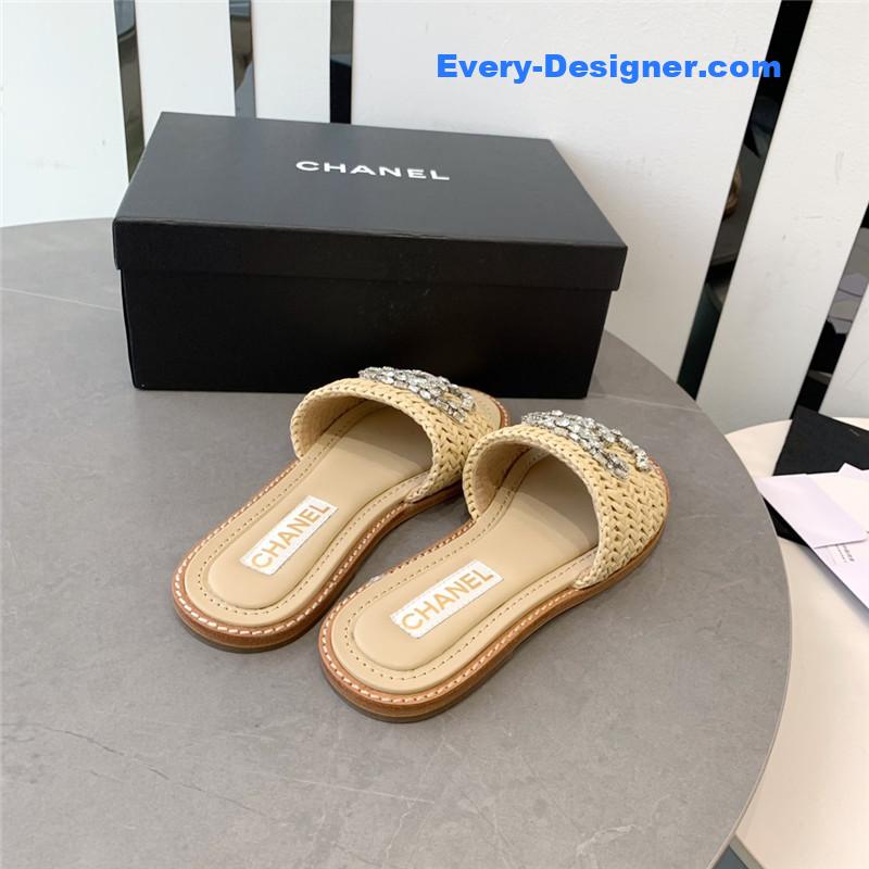 CC rhinestone double C artificial woven sandals and slippers