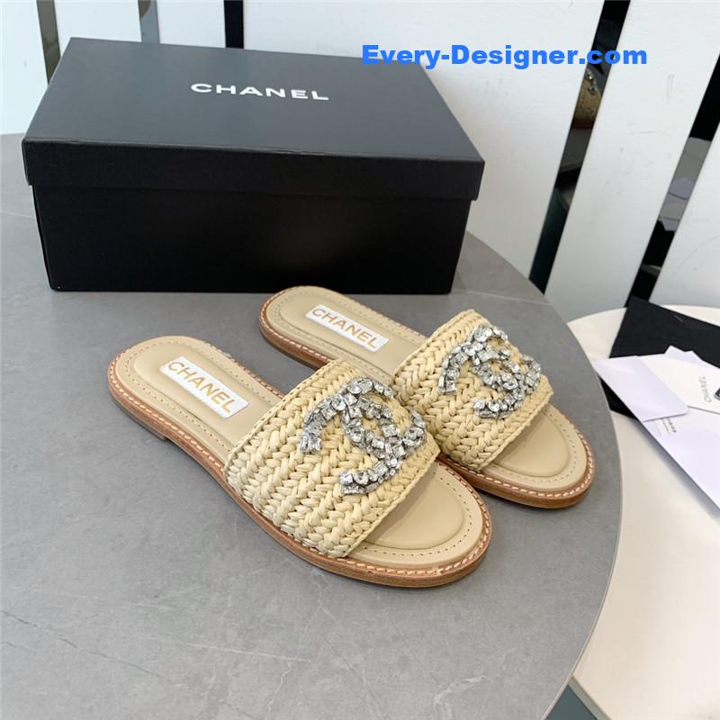 CC rhinestone double C artificial woven sandals and slippers