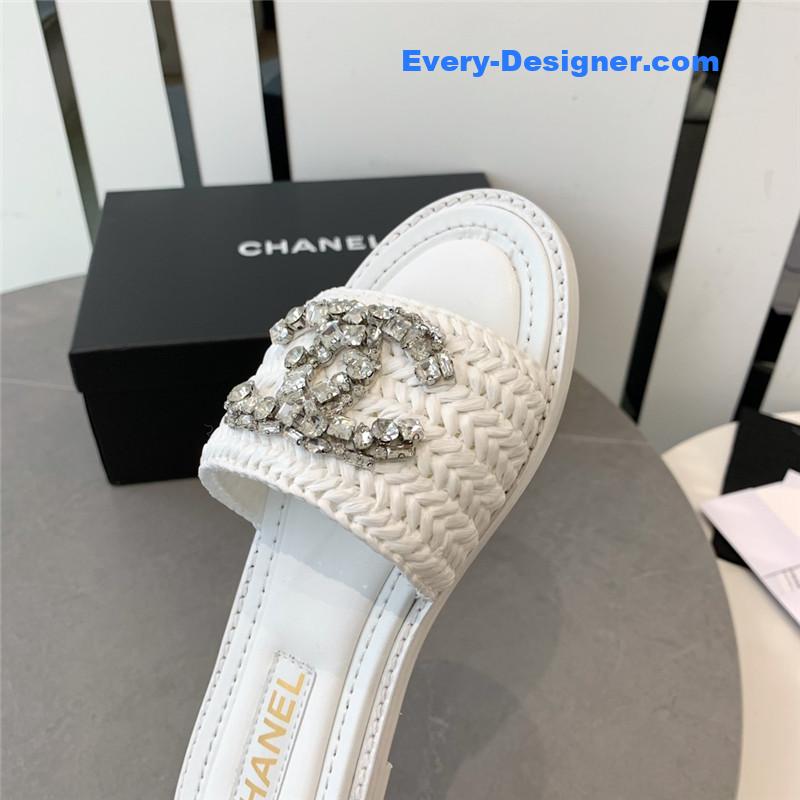 CC rhinestone double C artificial woven sandals and slippers