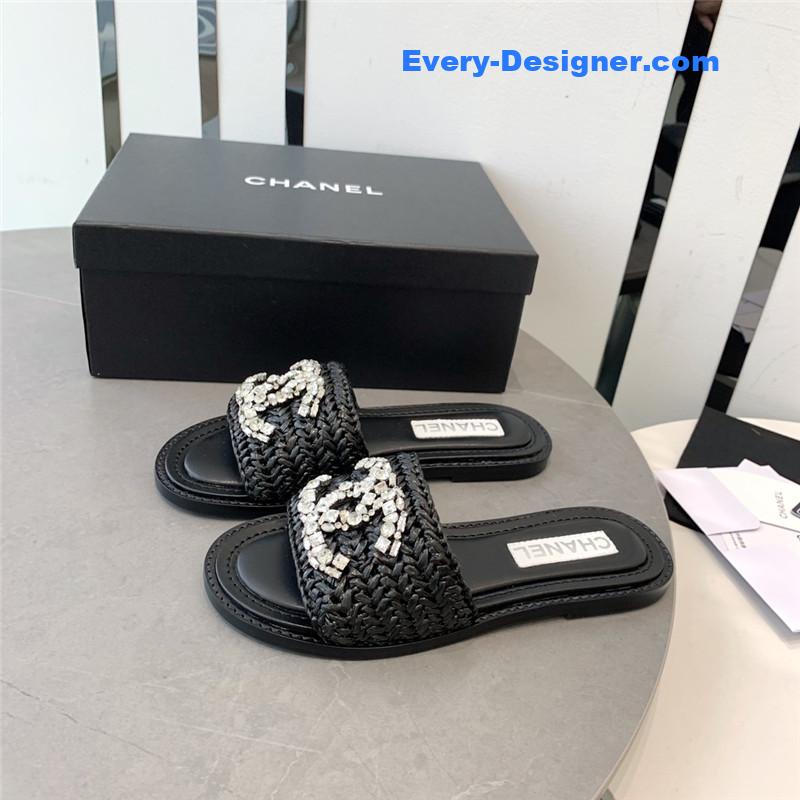 CC rhinestone double C artificial woven sandals and slippers