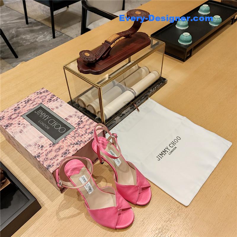 J1m*y Ch00 handmade satin panel peep-toe sandals