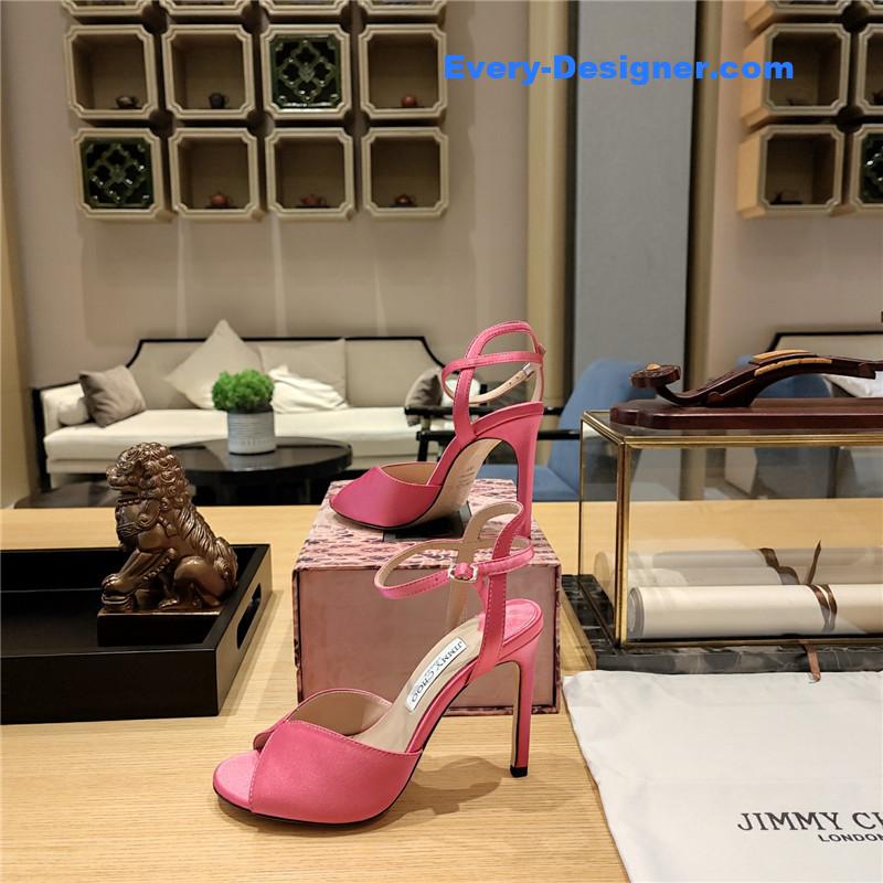 J1m*y Ch00 handmade satin panel peep-toe sandals