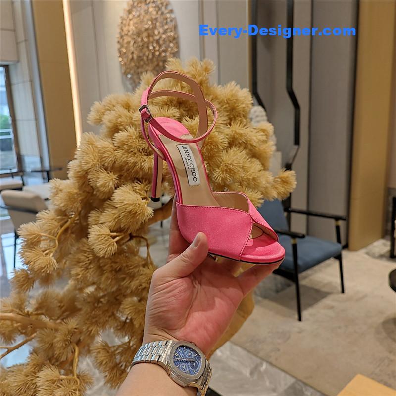 J1m*y Ch00 handmade satin panel peep-toe sandals