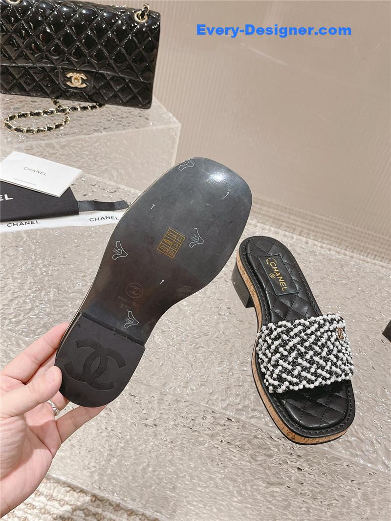 CC new hand-stitched bead decoration slippers