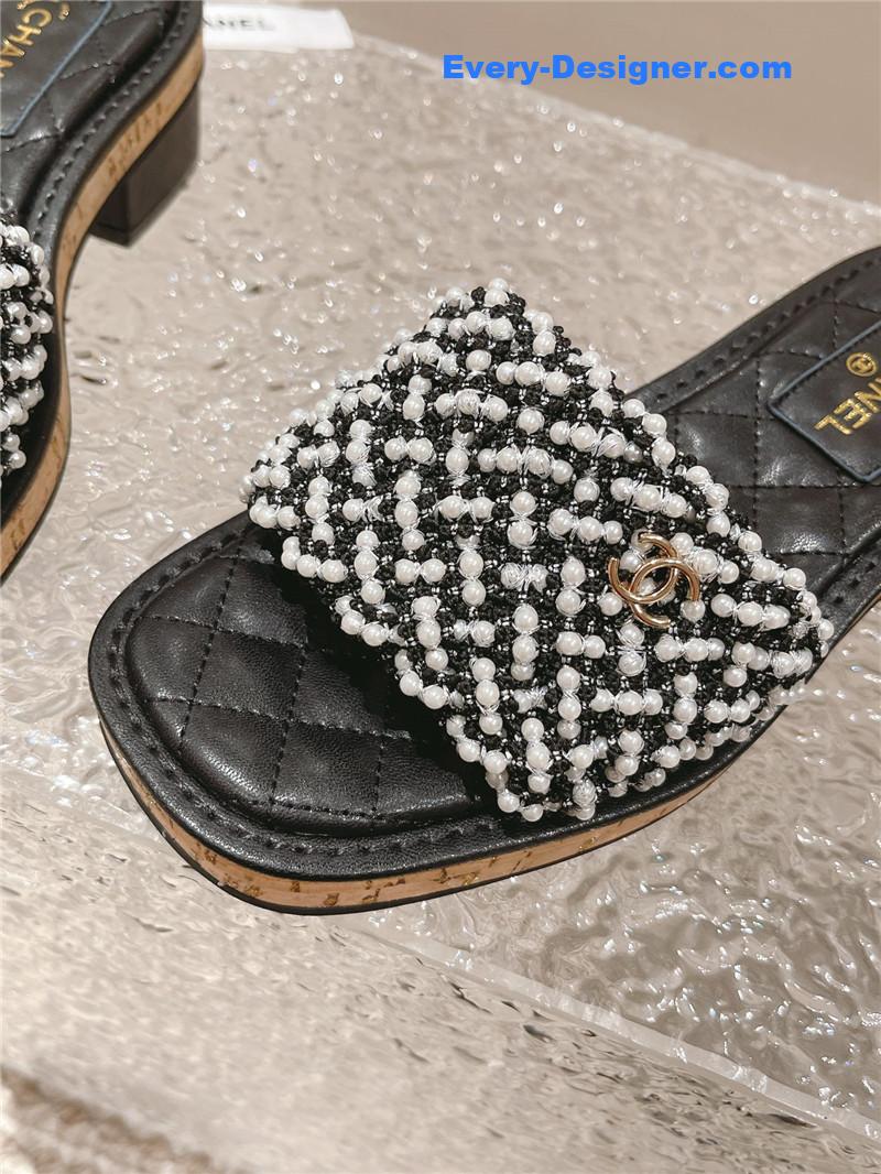 CC new hand-stitched bead decoration slippers