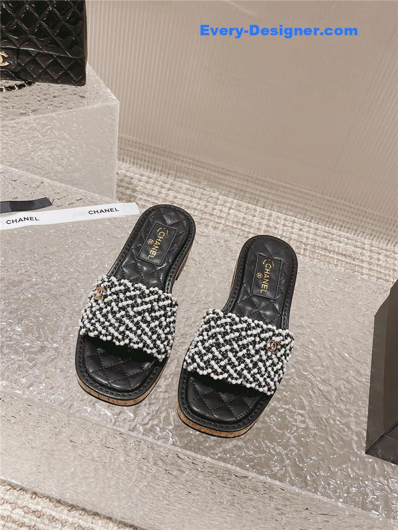 CC new hand-stitched bead decoration slippers