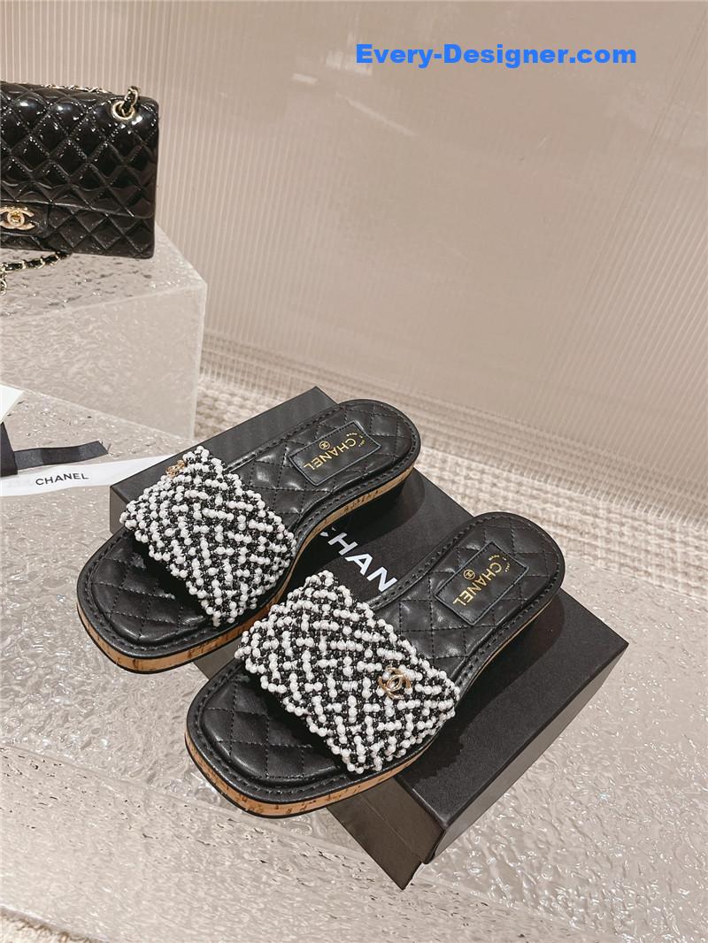 CC new hand-stitched bead decoration slippers