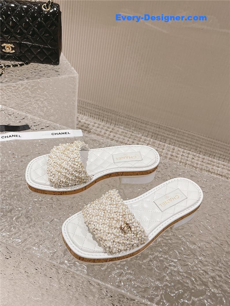 CC new hand-stitched bead decoration slippers