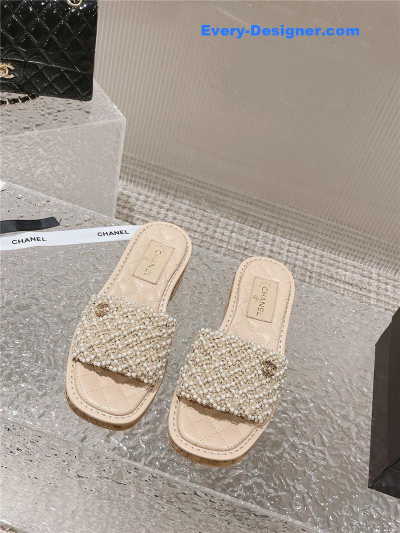 CC new hand-stitched bead decoration slippers